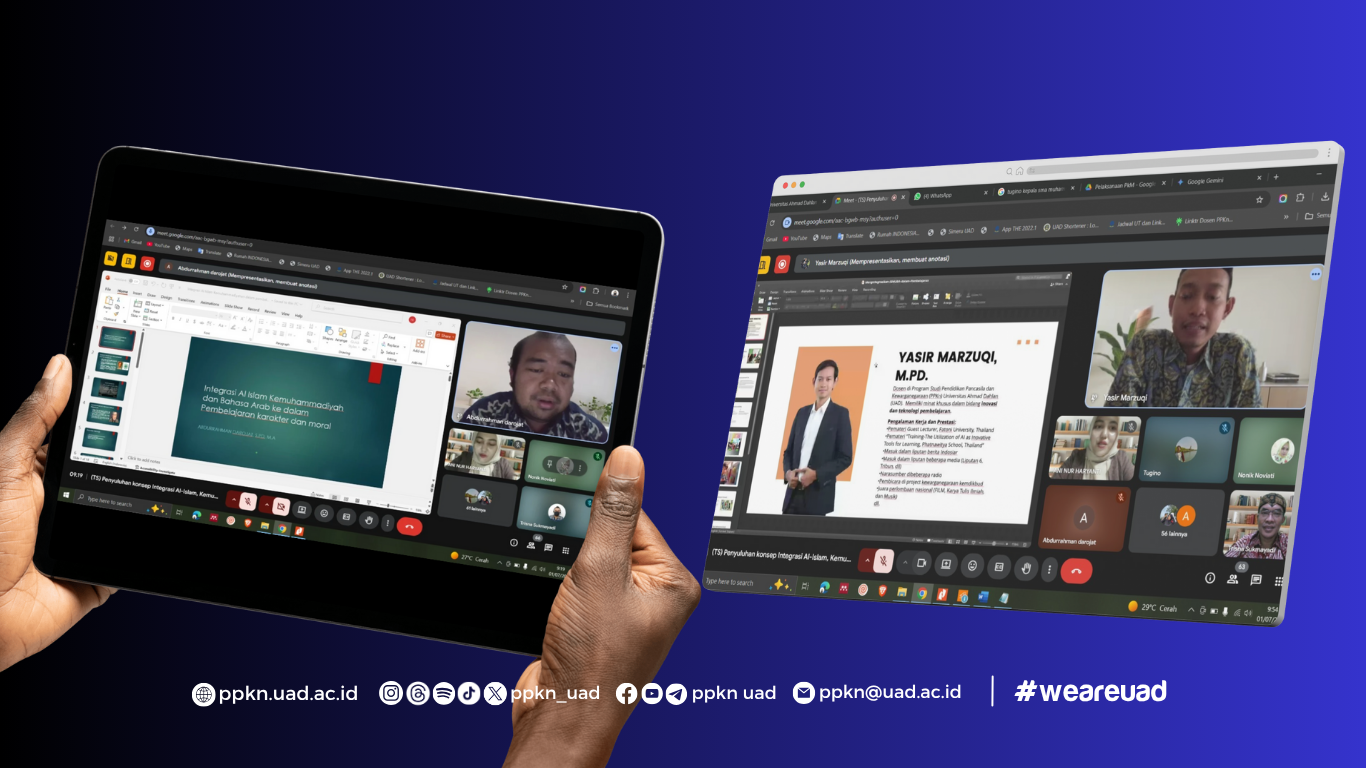 Abdurrahman Darojat dan Yasir Marzuqi, dua narasumber pada kegiatan pengabdian kepada masyarakat PPKn UAD