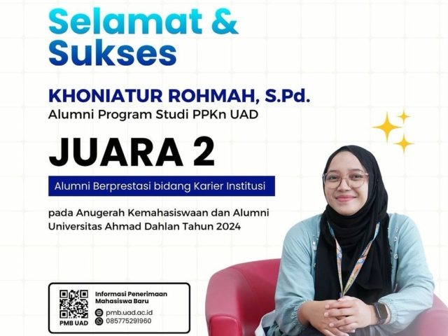 Khoniatur Rohmah, S.Pd. Meraih Gelar Juara 2 Alumni Berprestasi di Universitas Ahmad Dahlan