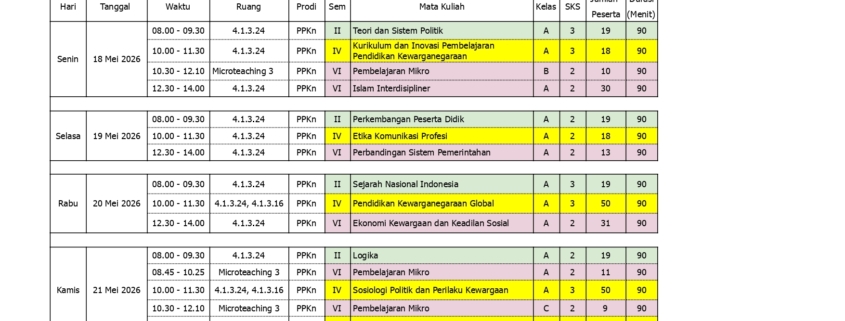 Jadwal UTS Prodi PPKn Semester Genap 2025/2026