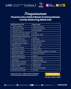 Lolos Seleksi Bazar Kewirausahaan dalam rangka Family Gathering Milad UAD 
