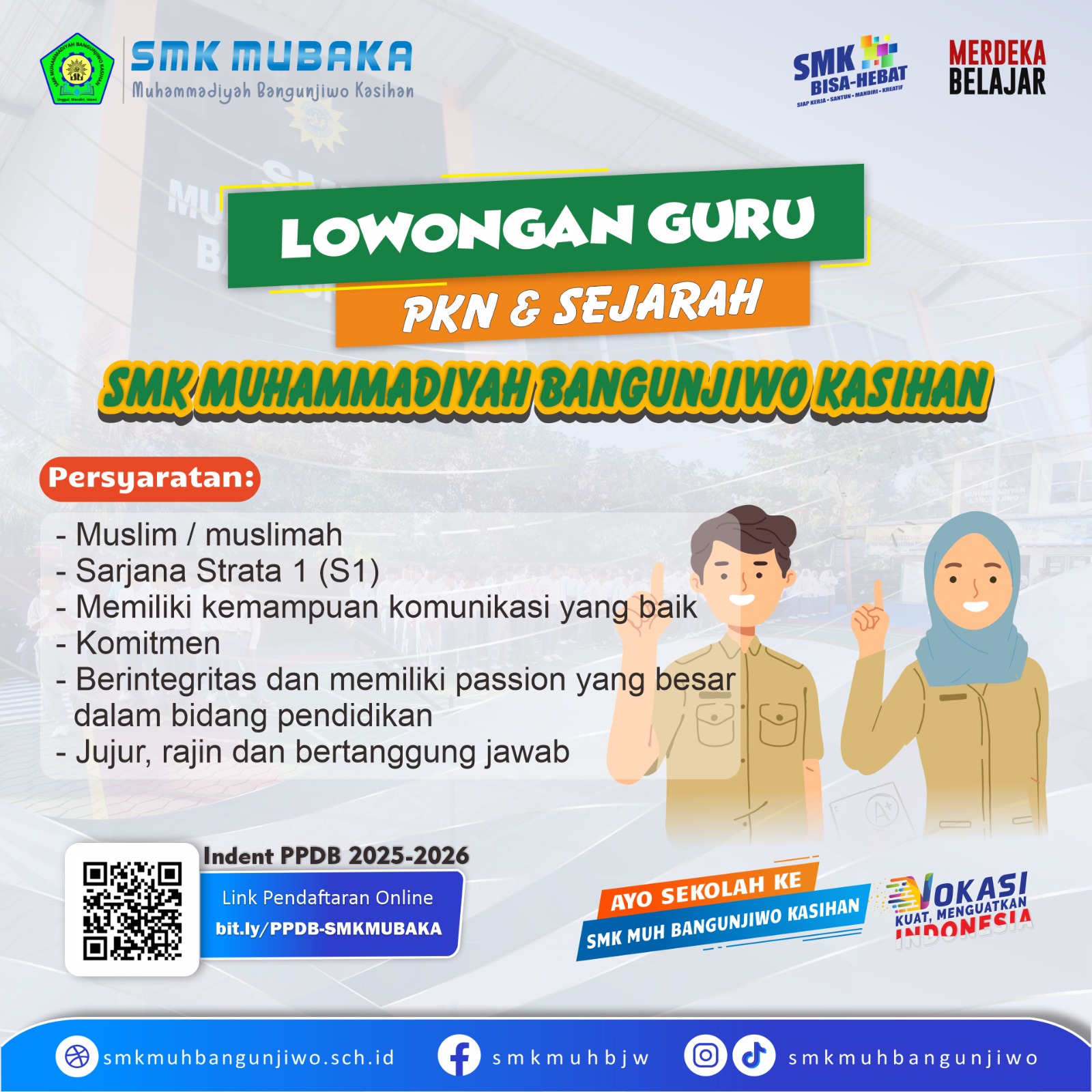 Lowongan Guru di SMK Muhammadiyah Bangunjiwo Kasihan