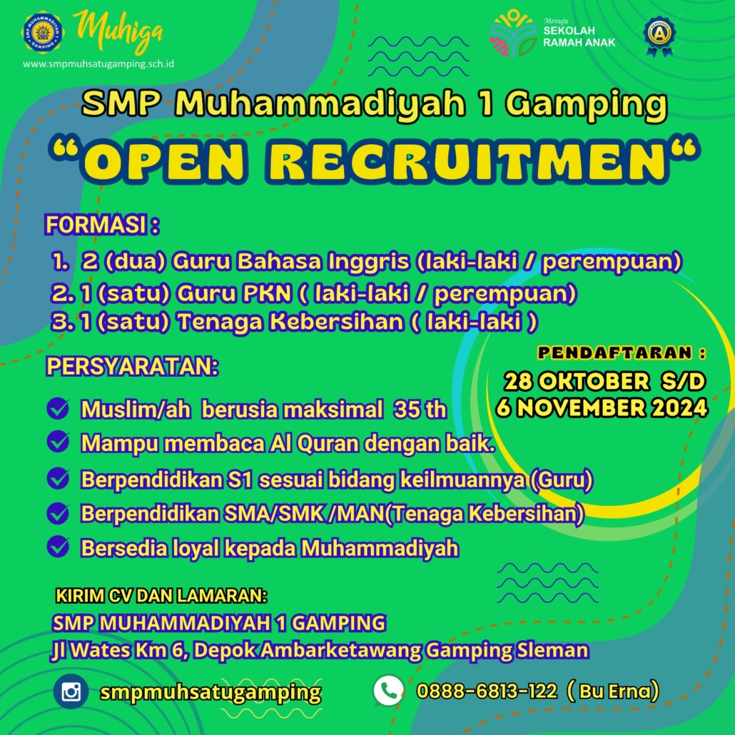 Lowongan SMP Muhammadiyah 1 Gamping – Sleman, Yogyakarta