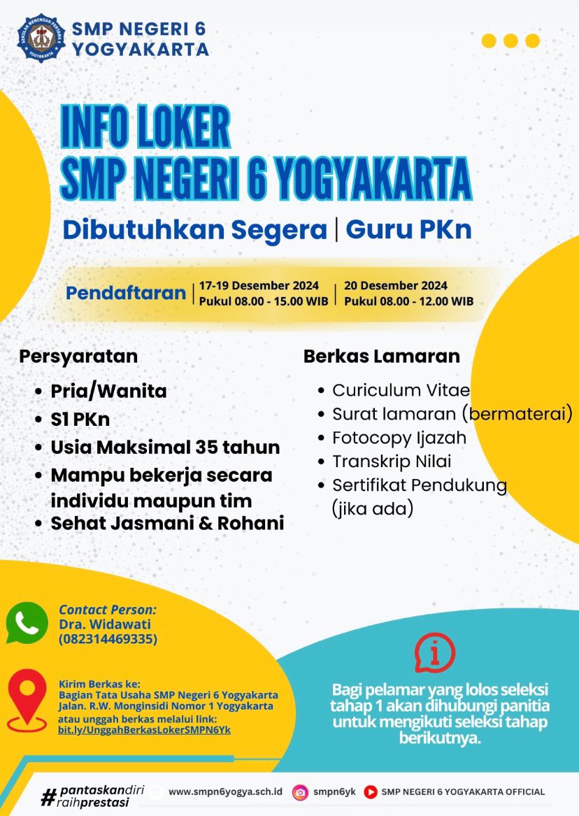 Lowongan SMP Negeri 6 Yogyakarta – Yogyakarta 