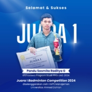 Pandu Sasmita Raditya G: Mahasiswa PPKn Angkatan 2024 Raih Juara 1 di Badminton Competition 2024