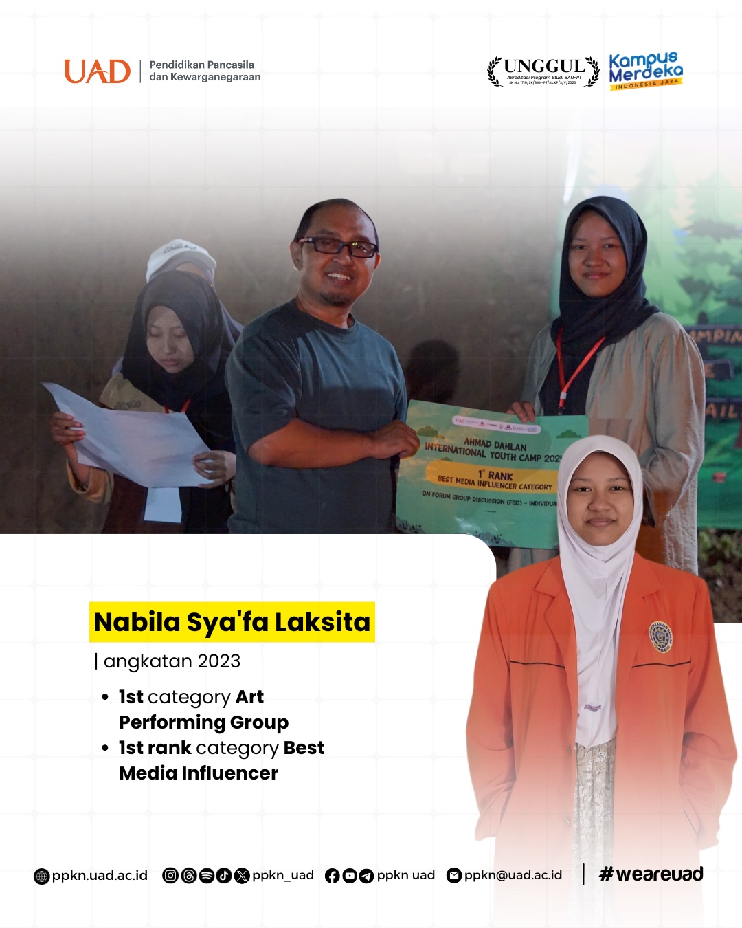 Mahasiswa PPKn UAD, Shavila Adistyan dan Nabila Sya'fa Laksita, Raih Penghargaan di Ahmad Dahlan Internasional Youth Camp 2024