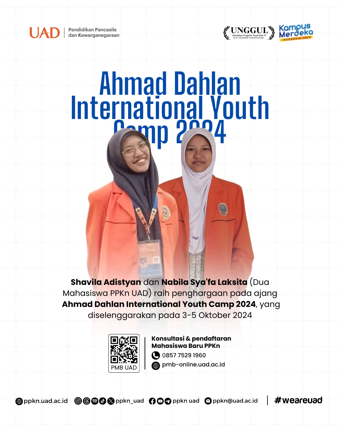 Mahasiswa PPKn UAD, Shavila Adistyan dan Nabila Sya'fa Laksita, Raih Penghargaan di Ahmad Dahlan Internasional Youth Camp 2024