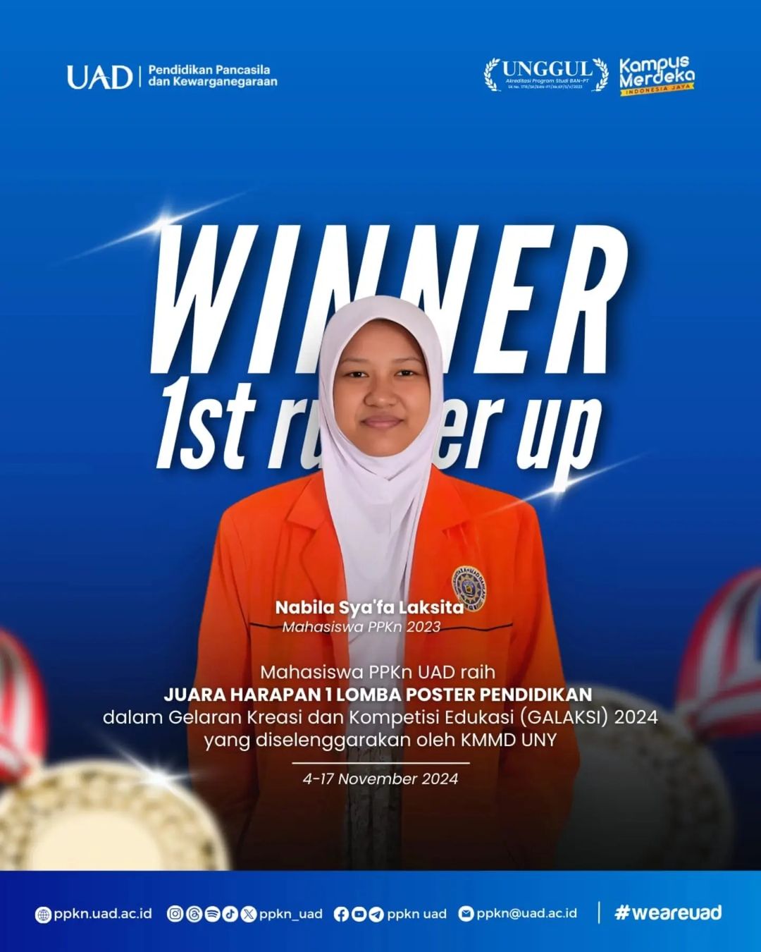 Nabila Sya'fa Laksita, Mahasiswa PPKn 2023, yang Raih Juara Harapan 1 Lomba Poster Pendidikan pada Gelaran GALAKSI 2024