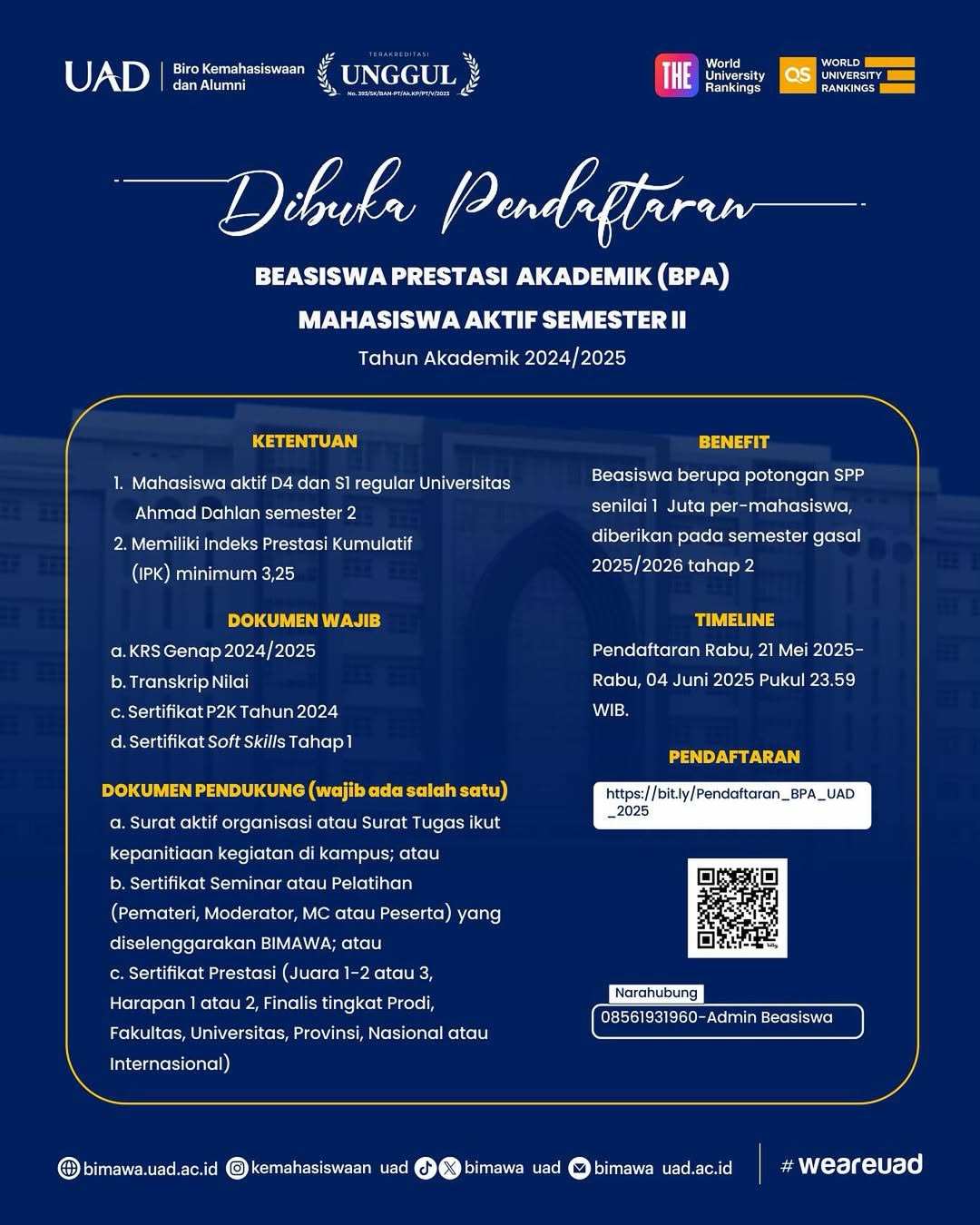 Telah dibuka Pendaftaran Beasiswa Presentasi Akademik (BPA) Mahasiswa Aktif Semester II Tahun Akademik 20242025