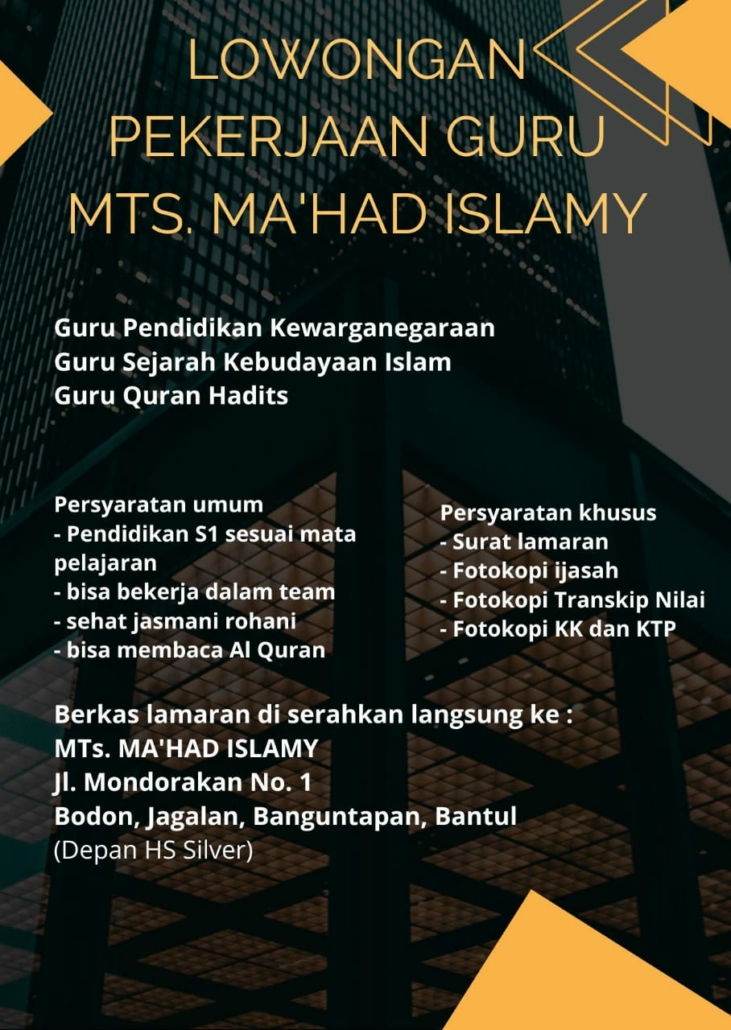 Lowongan Guru-MTS Ma’had Islamy