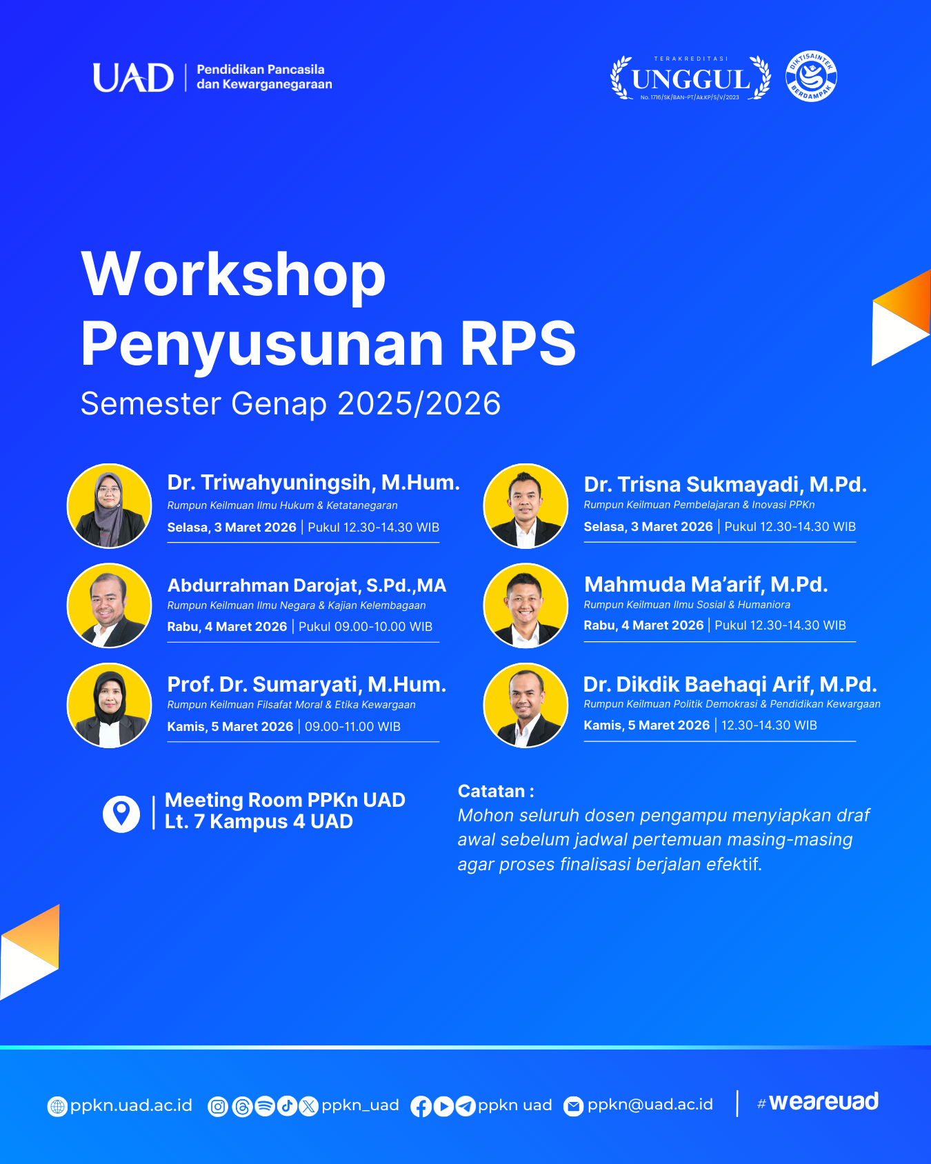 Workshop Penyusunan RPS Semester Genap 2025/2026 Prodi PPKn UAD.