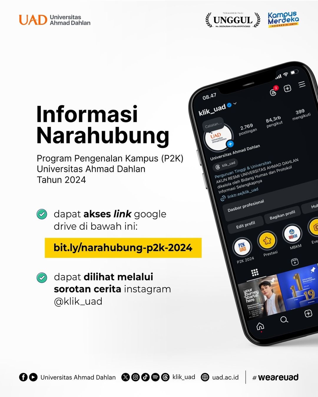 Informasi Narahubung Program Pengenalan Kampus (P2K) Universitas Ahmad Dahlan 2024