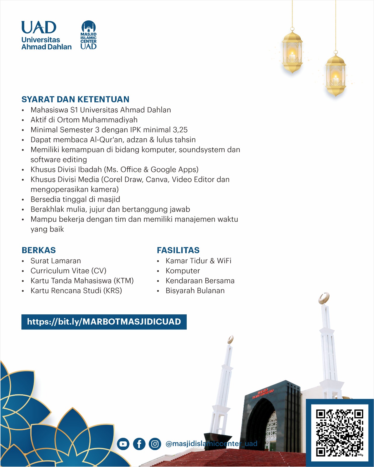 Open Recruitment Marbot Masjid Islamic Center UAD